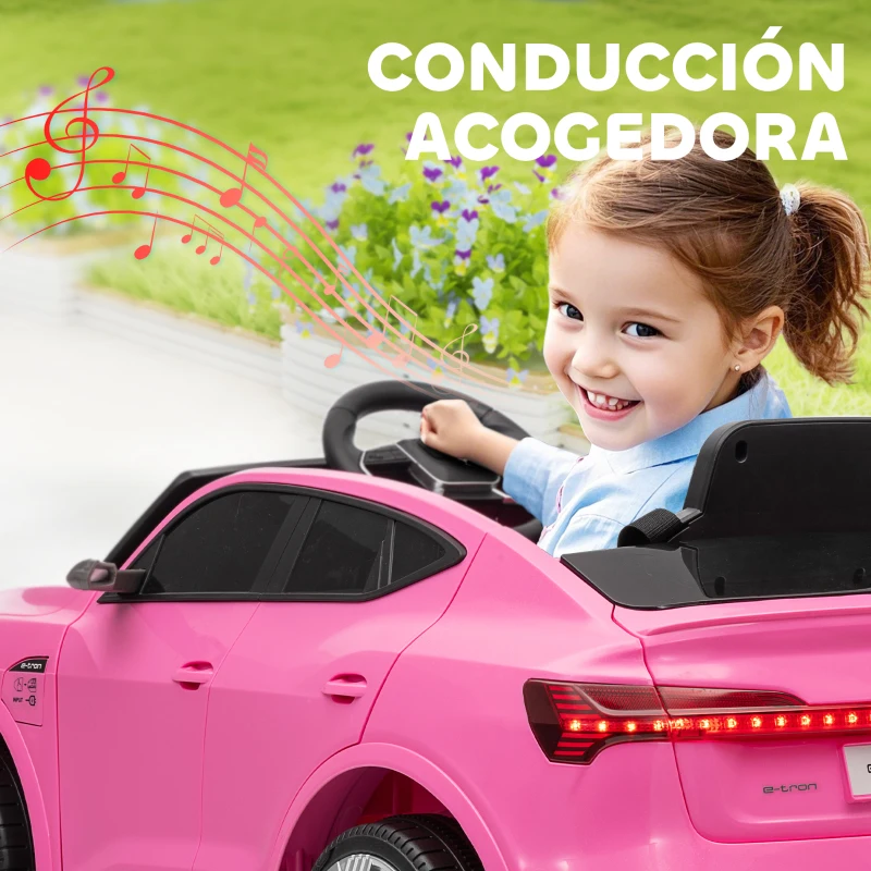 HOMCOM Coche de Batería para Niños 12V Audi E-tron con Mando a Distancia Faros Bocina Música Velocidad 3-5 km/h Rosa