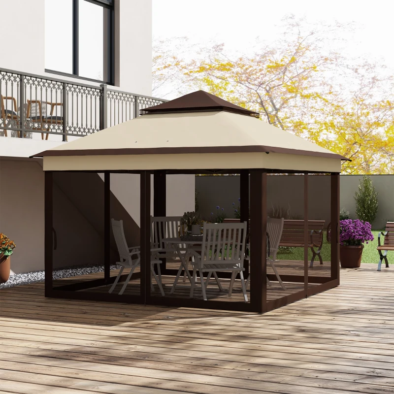 Outsunny 3 x 3(m) Pop Up Gazebo, Height Adjustable Instant Event Shelter with Netting and Carrying Bag, Beige
