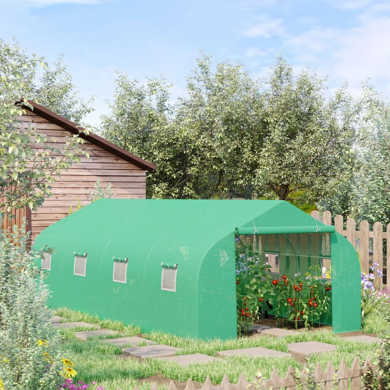 Outsunny Invernadero Tipo Caseta de Jardín o Terraza 6x3x2 m para Cultivo de Plantas y Semillas Color Verde