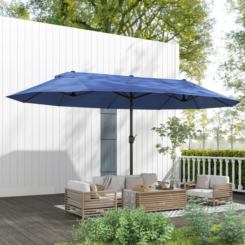 Outsunny Parasol de jardin double rectangulaire 4,6L x 2,7l x 2,4H m avec ouverture fermeture manivelle, toile 180 g/m², bleu