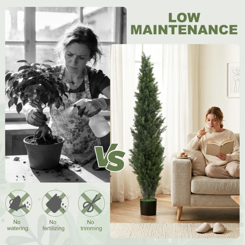 HOMCOM Set of 2 Decorative Artificial Plants Cypress in Weighted Pot, Fake Plant with 2035 Leaves, 150 cm