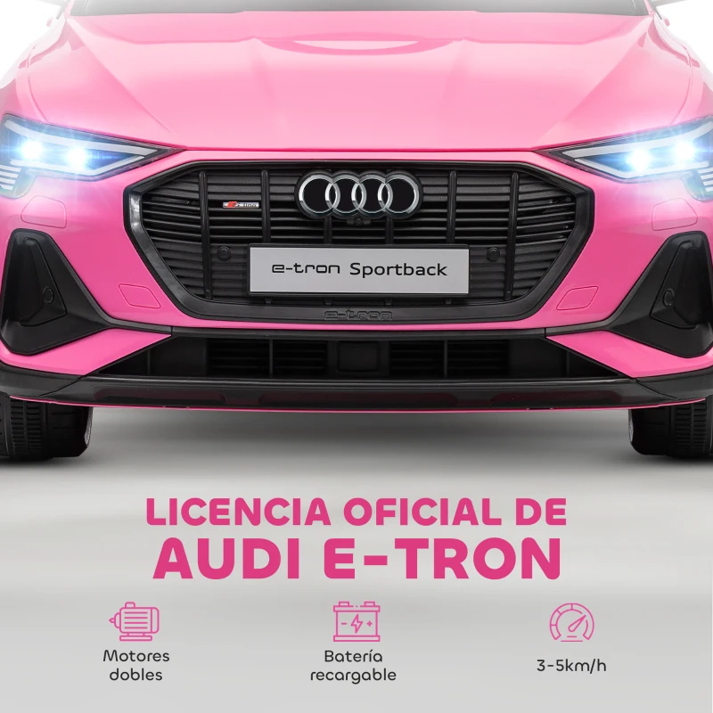 HOMCOM Coche de Batería para Niños 12V Audi E-tron con Mando a Distancia Faros Bocina Música Velocidad 3-5 km/h Rosa