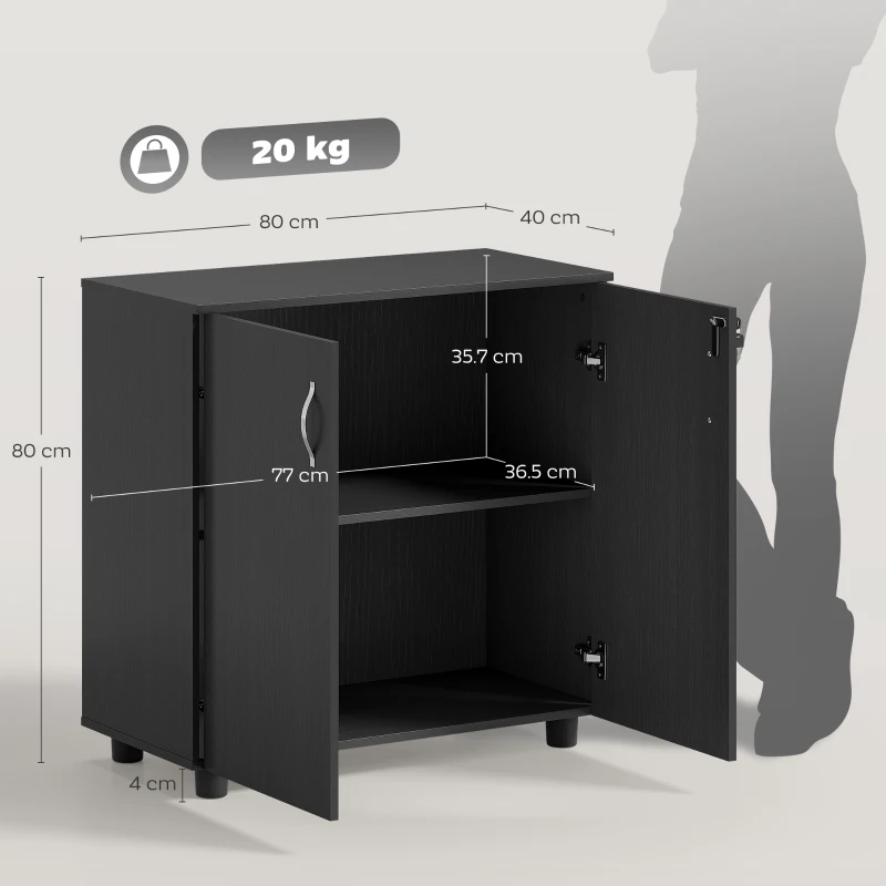 Vinsetto Mobile Ufficio Portadocumenti Multiuso con Serratura, 2 Ante e Mensola Interna, 80x40x80 cm, Nero