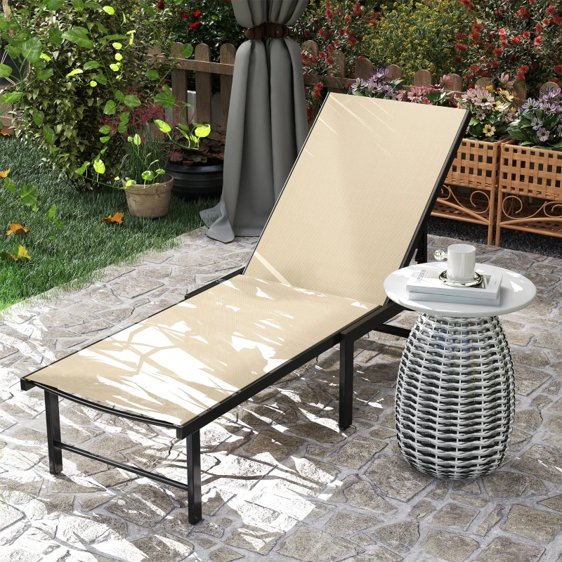 Outsunny Chaise Longue Inclinable de Jardin Extérieur avec Dossier Réglable en 4 Positions et Cadre en Acier 166x60x84 cm Kaki