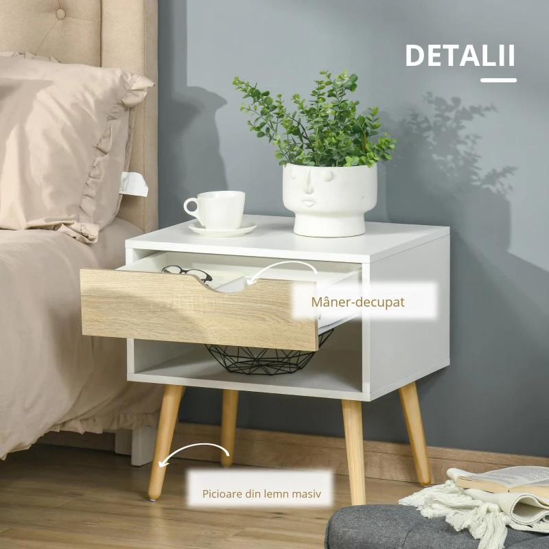 HOMCOM Noptiere Moderne cu Sertar și Raft, Design Modern și Funcțional, Ideal pentru Cameră de Dormit, Albastru(m-6)