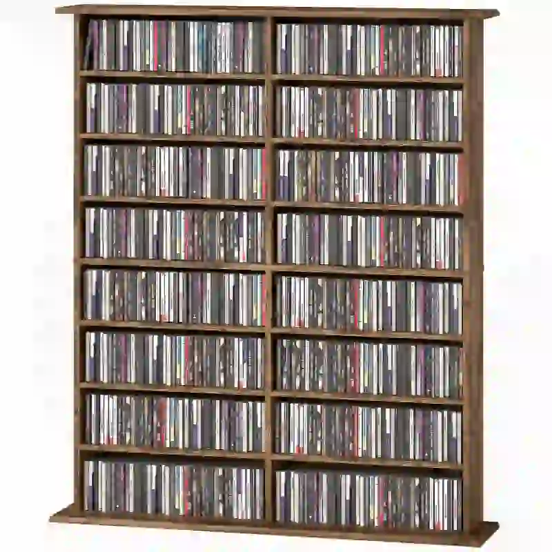 HOMCOM Libreria per CD e DVD con 16 Scomparti e 12 Ripiani Regolabili, Capienza Max. 720 CD/396 DVD e Blu-ray, Marrone
