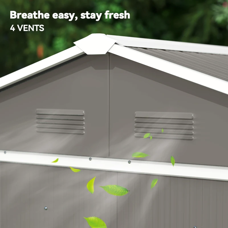 Outsunny Outdoor Garden Shed Storage, Backyard Steel Utility Tool Shed, Lawn Garage Building Organizer w/Sliding Door, Gable Roof, 1.94x1.1x1.84m, 4 Vents-Gray