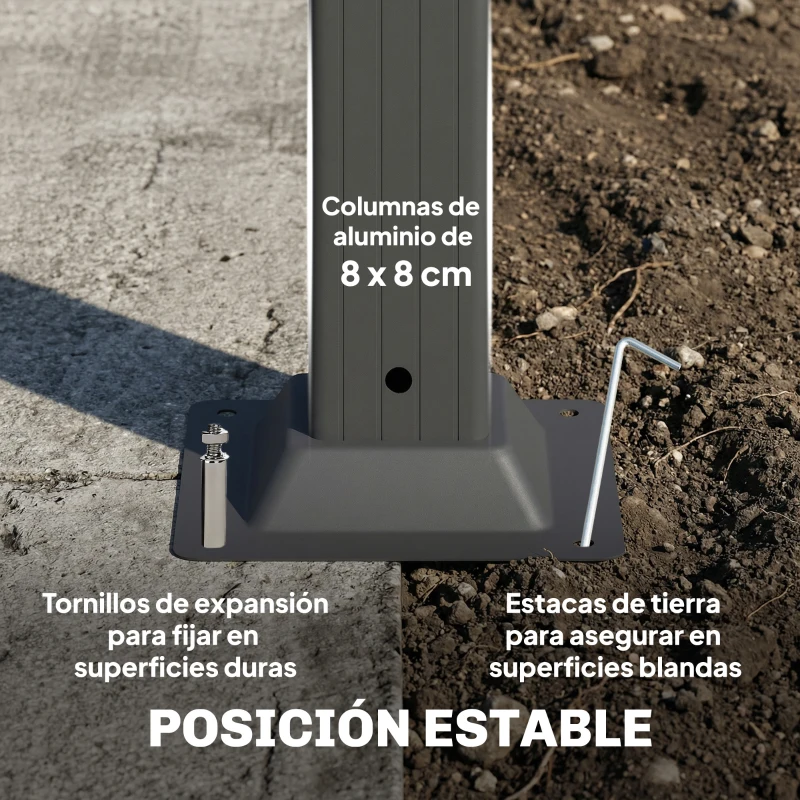 Outsunny Pérgola de Jardín 3x5,7 m con Techo de Lamas Ajustable a 90° Manivela Estructura de Aluminio UPF50+ Gris Oscuro