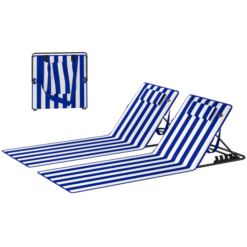 Outsunny Set 2 Saltele de Plajă cu Spătar Reglabil pe 4 Nivele, din Oțel și Poliester, 154x57x52 cm, Albastru și Alb