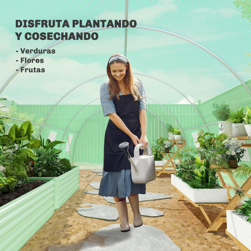 Outsunny Invernadero de Túnel 6x3x2 m con Puerta Enrollable 8 Ventanas de Malla y Estructura de Acero Galvanizado Verde
