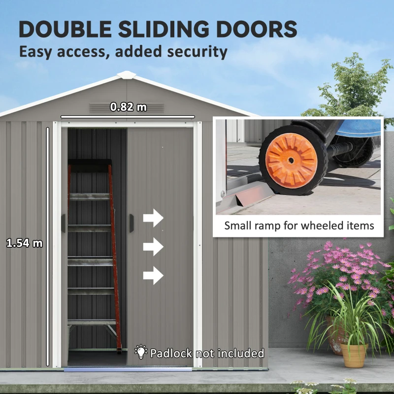 Outsunny Outdoor Garden Shed Storage, Backyard Steel Utility Tool Shed, Lawn Garage Building Organizer w/Sliding Door, Gable Roof, 1.94x1.1x1.84m, 4 Vents-Gray