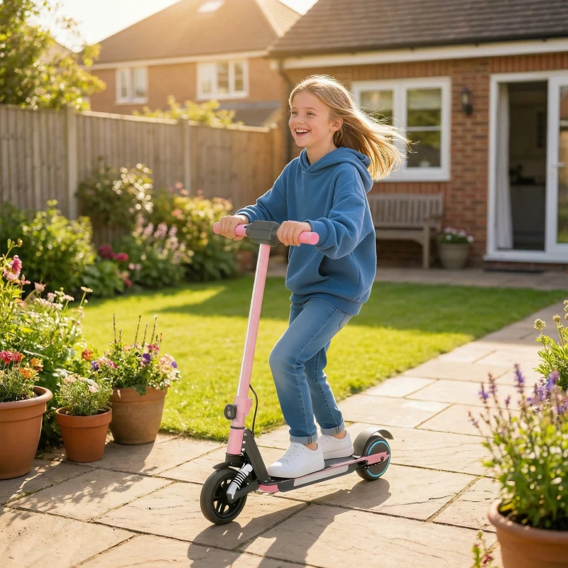 SPORTNOW Folding Electric Scooter for Kids, with Dual Brakes, Front Suspension, LED Colourful Lights, Pink
