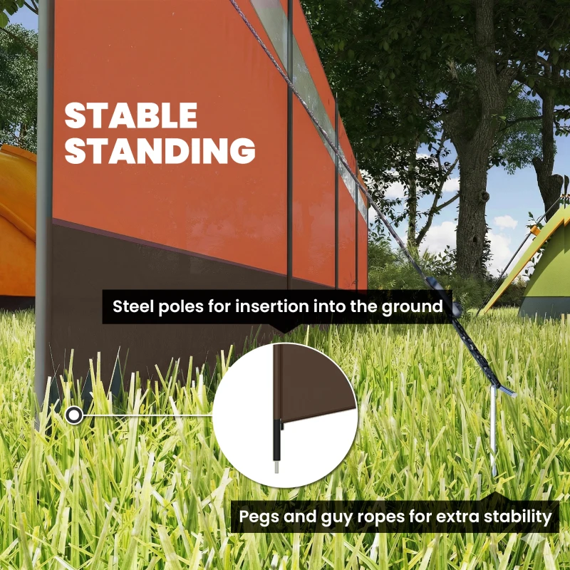 Outsunny Camping Windbreaker with Clear Windows, Carry Bag and Steel Poles, for Beach Caravan Campervan, 725 x 140cm, Orange