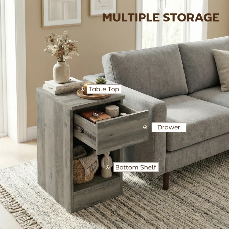 HOMCOM Set of Two Modern Storage Bedside Tables - Grey