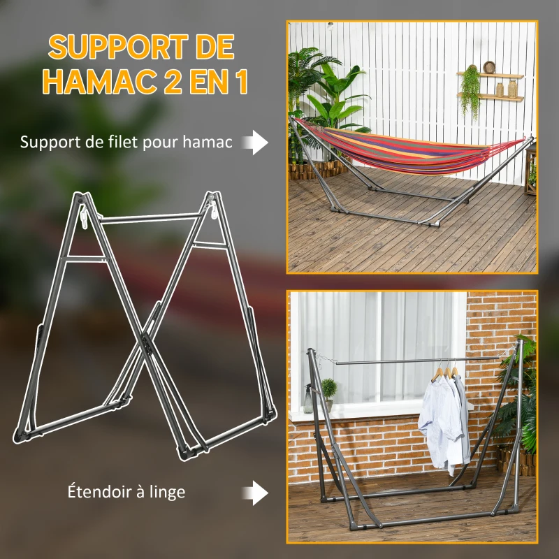 Outsunny Support de Hamac Pliable, Cadre de Hamac Portable 2-en-1 Réglable avec Sac de Transport et Structure en Acier, Noir
