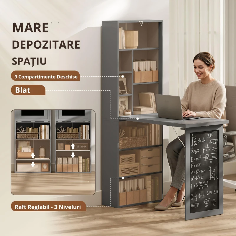 Homcom Birou Pliabil 3-in-1 – Biblioteca, Tabla & Masa Dining, 98×153 cm
