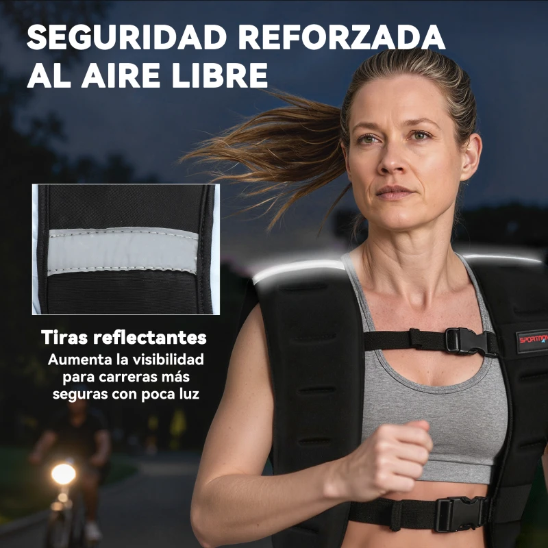 SPORTNOW Chaleco Lastrado 5 kg Transpirable con Correas Ajustables y Bandas Reflectantes para Entrenamiento Fuerza Jogging Negro