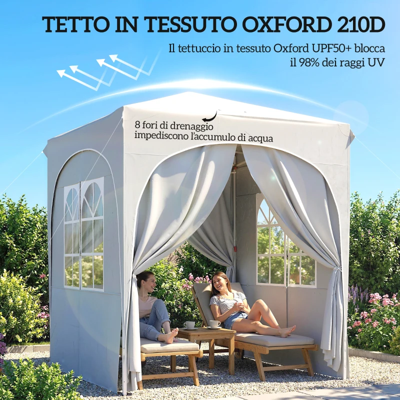 Outsunny Gazebo Pieghevole 2x2 m Regolabile con 4 Pareti Laterali, in Metallo e Tessuto Oxford Grigio Chiaro