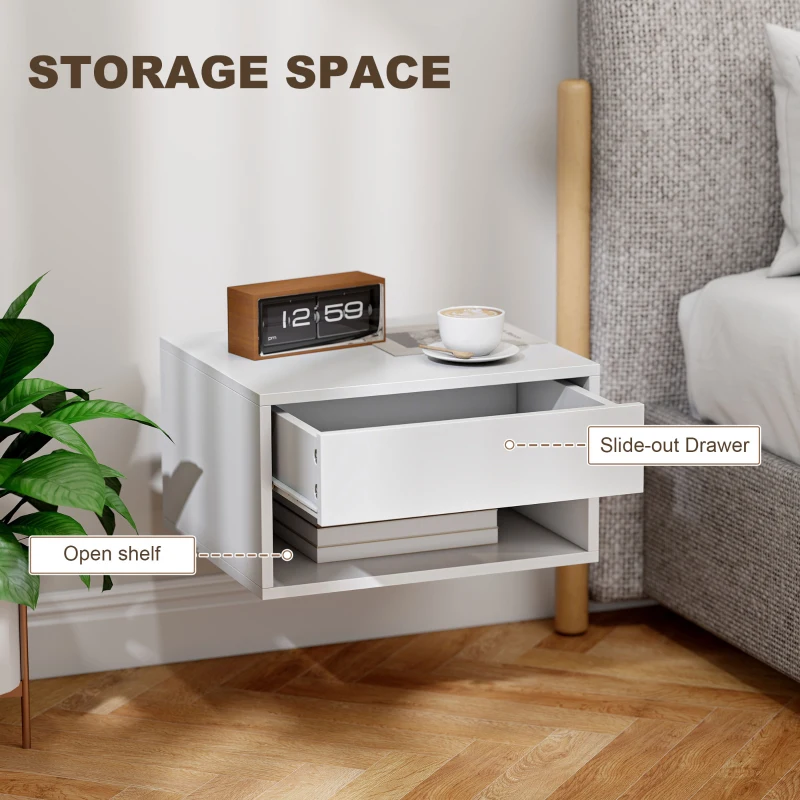 HOMCOM Set of Two Floating Bedside Tables - White