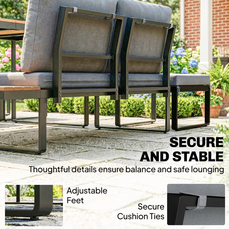 Outsunny Patio Furniture Set Modular Garden Sofa Set 6 Pieces with Dining Table for Outdoor Patio Grey