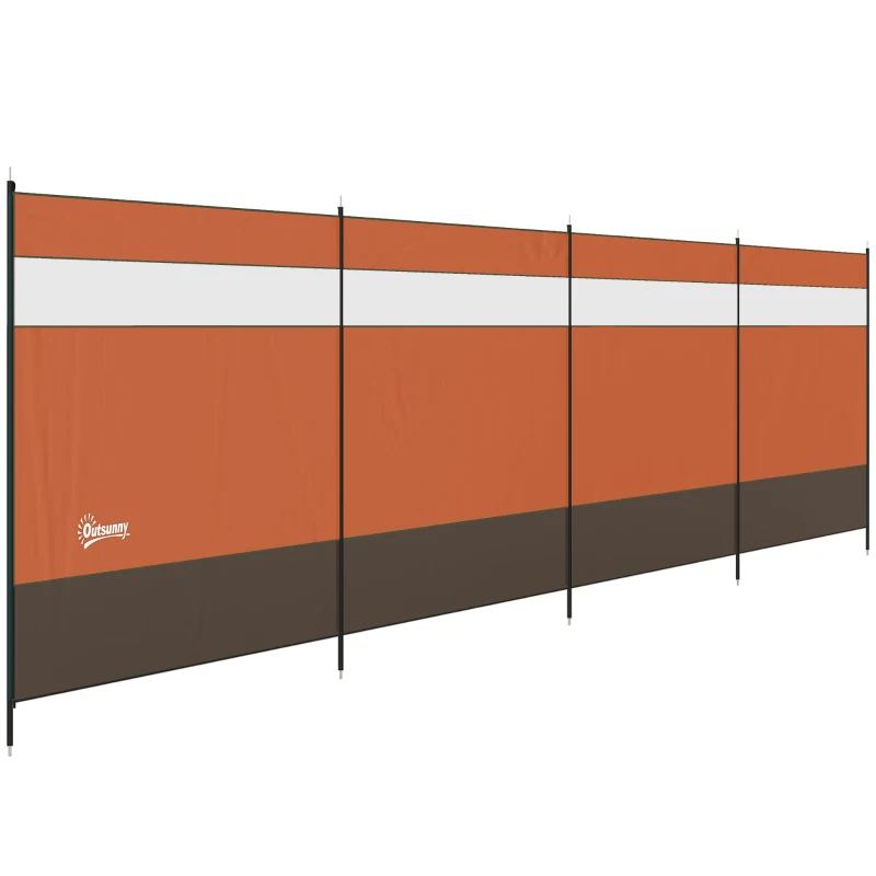 Outsunny Camping Windbreaker with Clear Windows, Carry Bag and Steel Poles, for Beach Caravan Campervan, 725 x 140cm, Orange