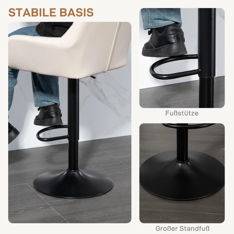 HOMCOM Barhocker 2er-Set Retro-Design höhenverstellbar Kunstleder Leinenoptik Creme + Schwarz
