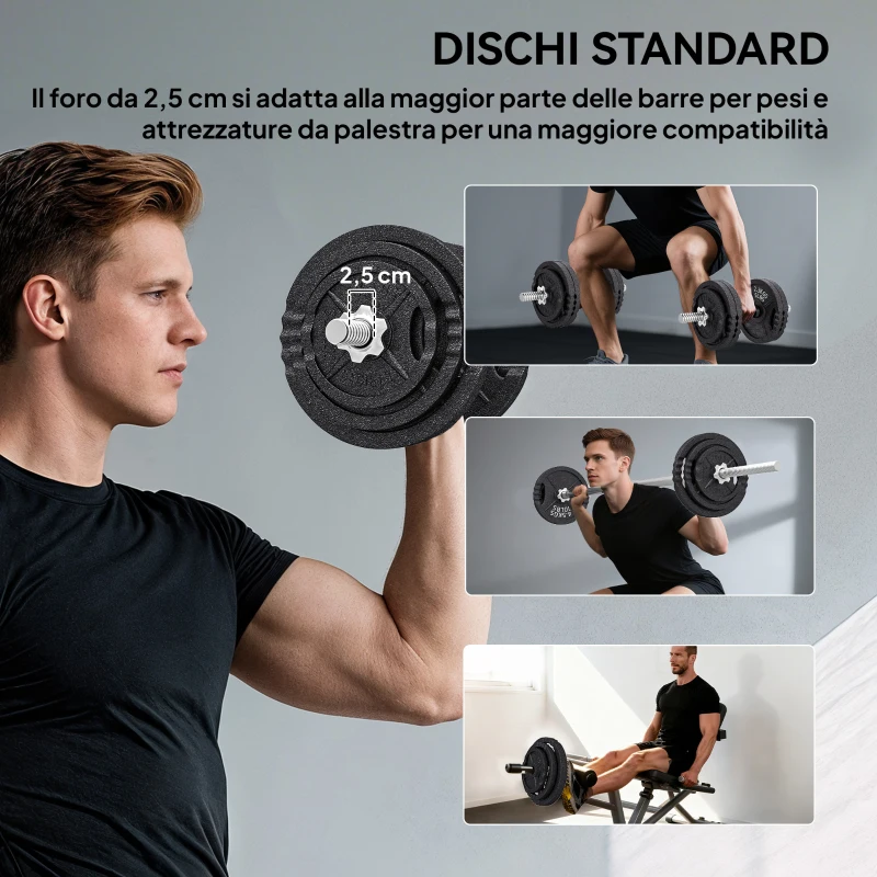 SPORTNOW Pesi per Palestra 2 in 1 da 42 kg con 14 Dischi, Bilanciere e Manubri, in Acciaio, 180x24x24 cm, Nero