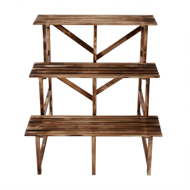 Outsunny Fioriera Portavasi a 3 Gradini in Legno di Abete in Grado di Supportare Fino a 80kg di Carico per Giardini, Terrazzi, Balconi e Appartamenti 80x80x78cm