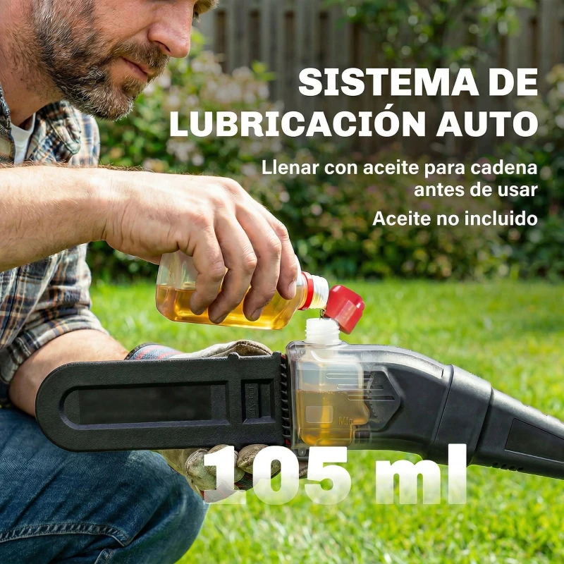 Outsunny Motosierra Eléctrica Extensible 1,94-2,56 m con 2 baterías 4,0 Ah Cargador Doble Bloqueo Lubricación Automática
