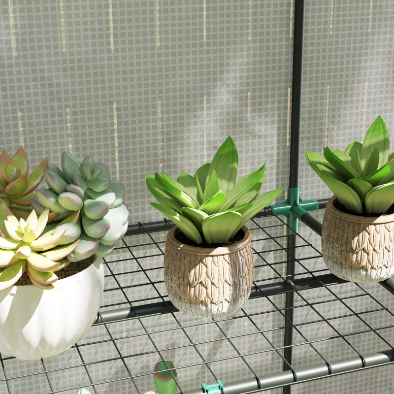 Outsunny Serra da Giardino con 2 Porte Avvolgibili, Scaffale a 3 Ripiani e Tasche Laterali, Bianco e Verde