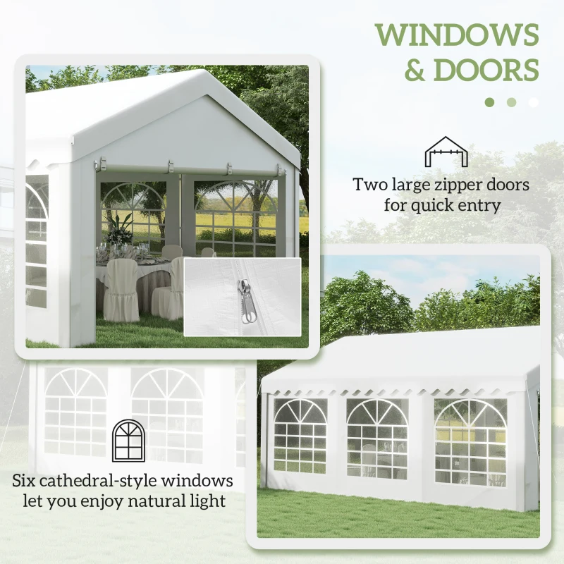Outsunny 6 x 4m Party Gzebo, Party Marquee, Heavy Duty, Removable Sidewalls & Zippered Doors, Windows, Water Resistant-Whtie