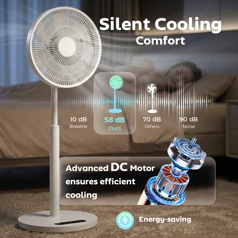 HOMCOM Wentylator stojący z pilotem i 12 prędkościami, wentylator podłogowy z regulowaną wysokością do sypialni, biały