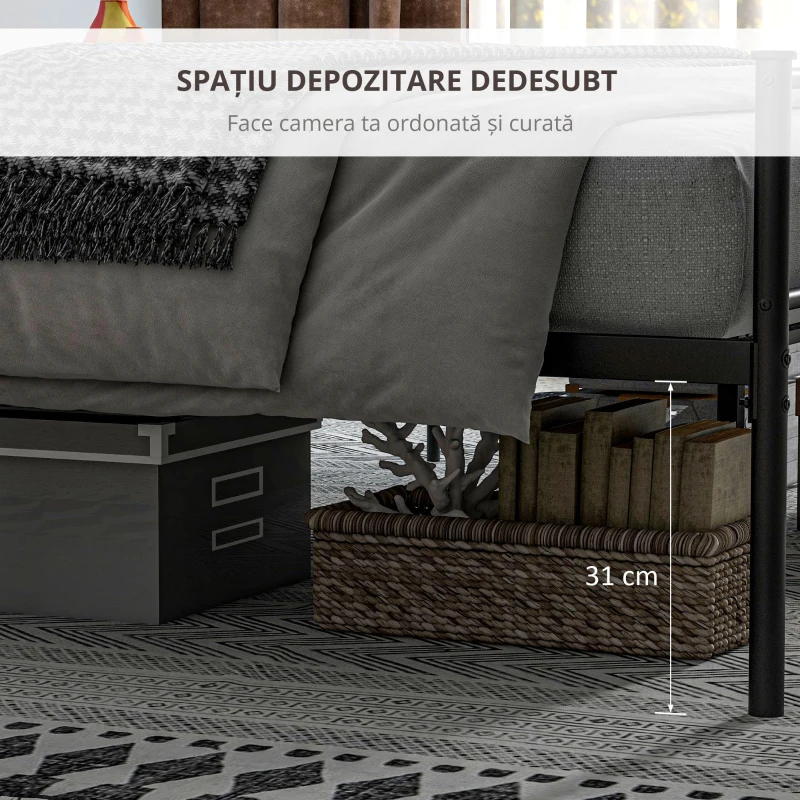 Homcom Pat Metalic 160×200 cm – Cadru cu sipci & Tablie Integrate