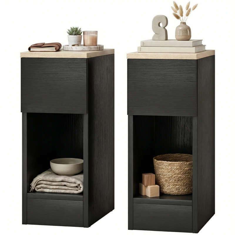 HOMCOM Set of Two Modern Storage Bedside Tables - Black