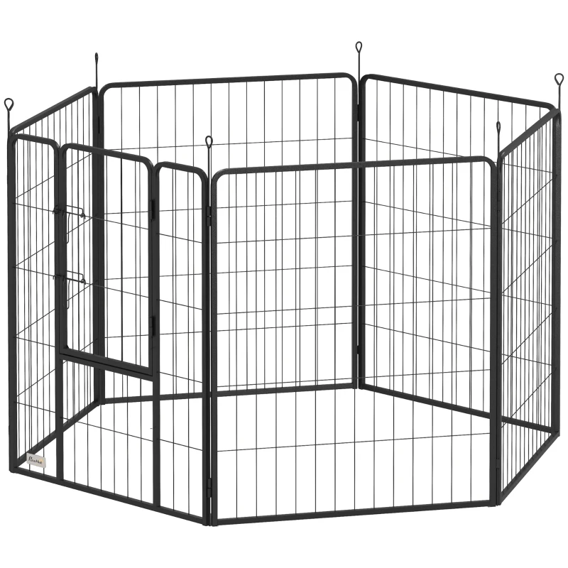 PawHut Parque para Perros de 6 Paneles de 100 cm de Altura con Puerta para Interior y Exterior Negro