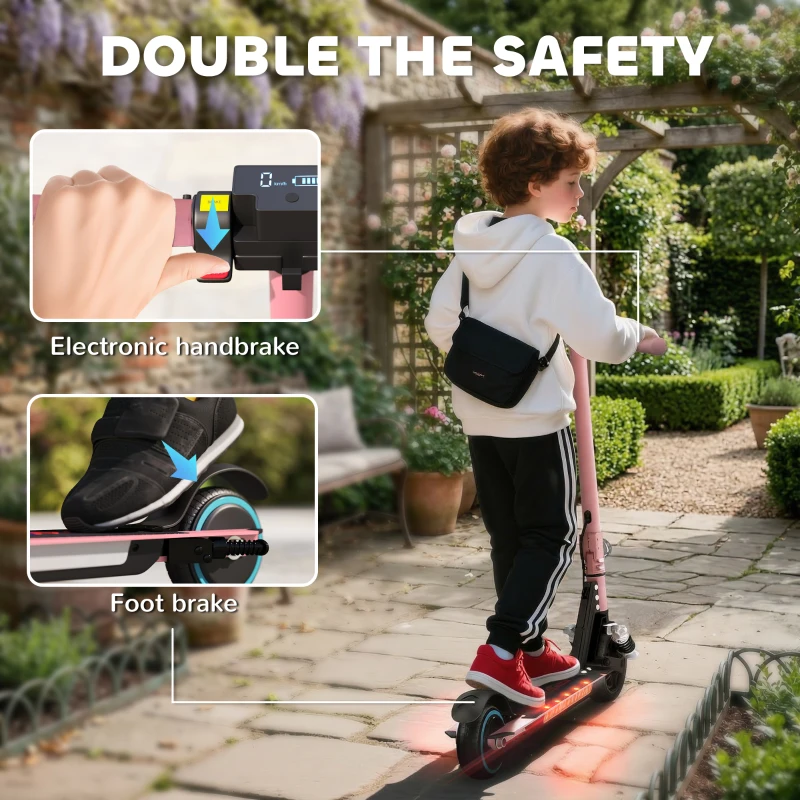 SPORTNOW Folding Electric Scooter for Kids, with Dual Brakes, Front Suspension, LED Colourful Lights, Pink