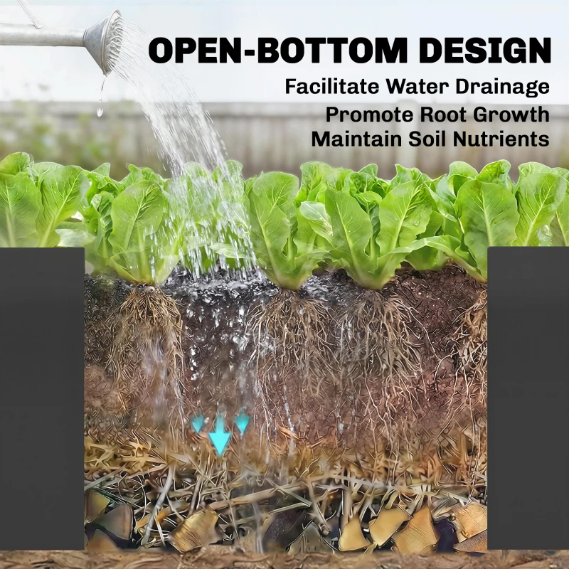 Outsunny Podwyższona grządka w kształcie litery L, odporna na warunki atmosferyczne, wykonana z ocynkowanej stali, 150 x 150 x 55 cm, czarna