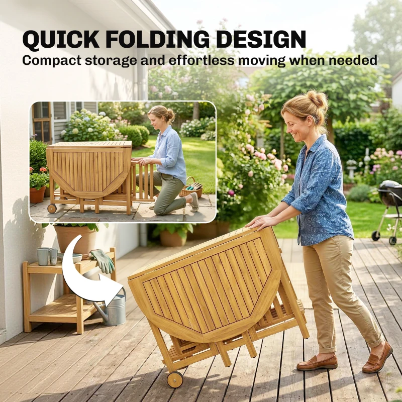 Outsunny Zestaw mebli ogrodowych FSC drewno 7-częściowy, rozkładany stół z 6 składanymi krzesłami, otwór na parasol, design lamelowy