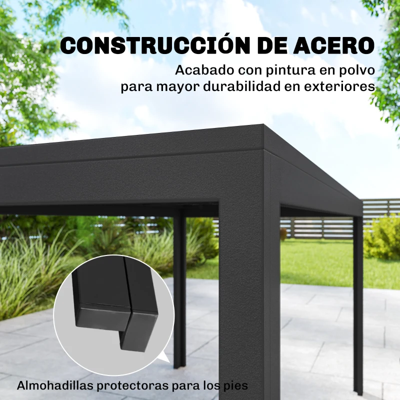 Outsunny Conjunto de Mesa y Sillas Jardín con Mesa Metálica con Agujero y 6 Sillas Apilables Transpirables para Terraza Gris