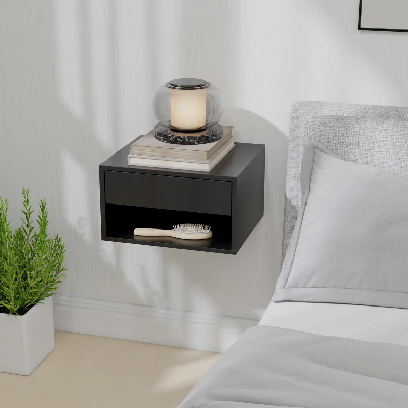 HOMCOM Floating Bedside Tables Set of 2, Wall Mounted Nightstand, Black
