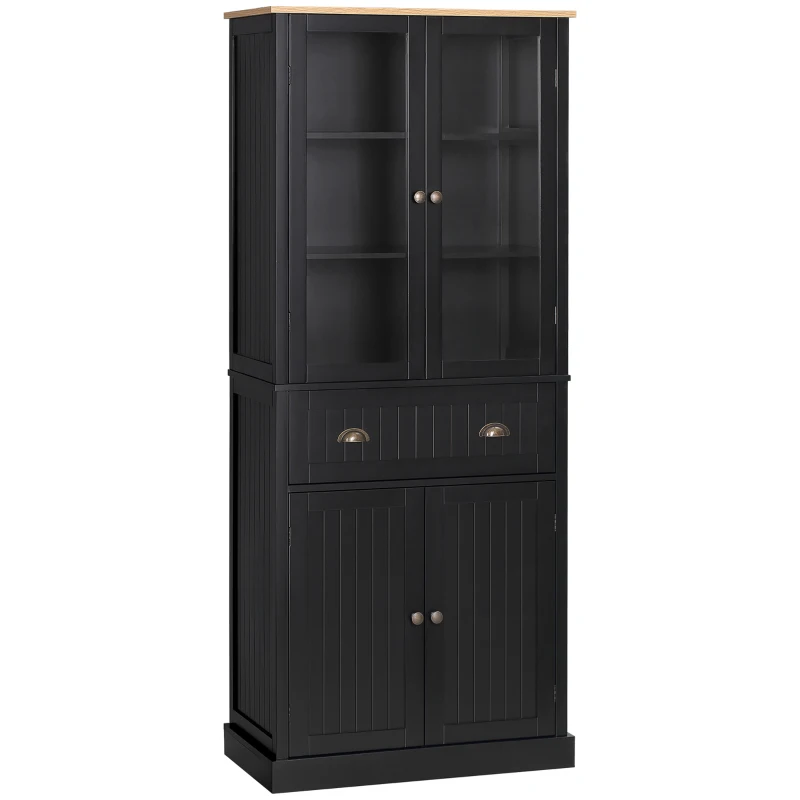 HOMCOM Buffet meuble cuisine rangement armoire de cuisine 4 portes dont 2 portes vitrées et 1 tiroir étagères réglables - noir