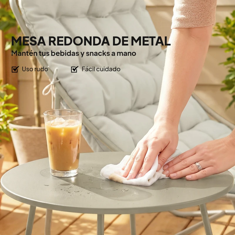 Outsunny Conjunto de Jardín de 3 Piezas con 2 Sillas Lounge Mesa de Café y Cojines para Exterior Patio Balcón Gris Claro