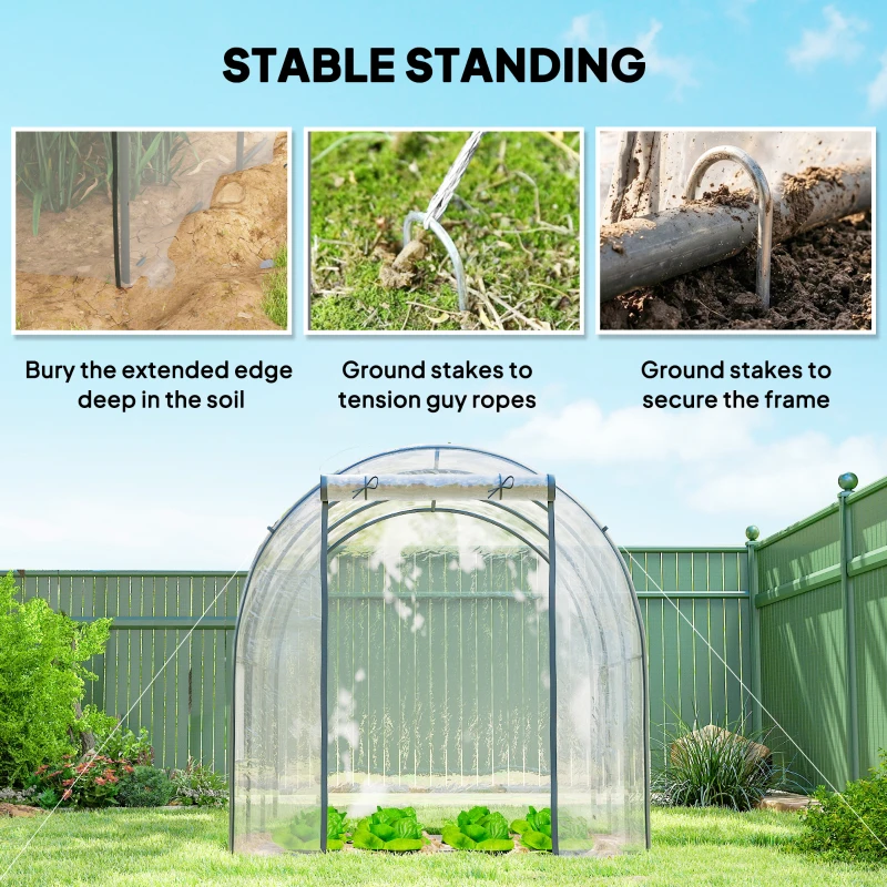 Outsunny Polytunnel Greenhouse Walk-in Grow House with Plasric Cover, Door, Mesh Window and Steel Frame, 3 x 2 x 2m, Clear