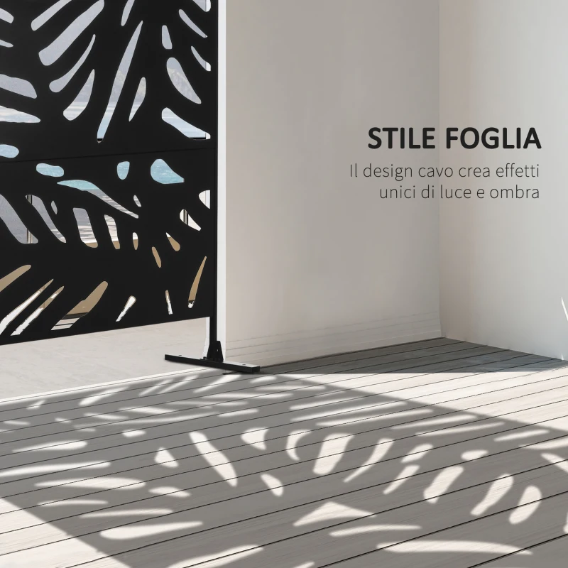 Outsunny Separé a 3 Ante Verticali in Acciaio con Motivo Tropicale, 122x45x198 cm, Nero