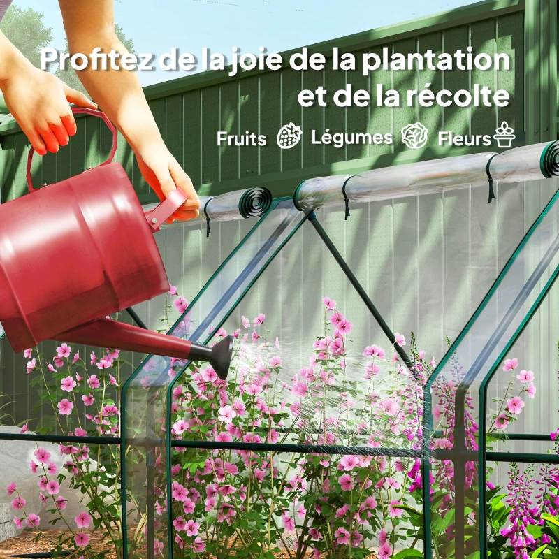Outsunny Mini Serre de Jardin mini serre tunnel 4 fenêtres avec Zip enroulables Acier PE 140 g/m² Anti-UV 360x90x90cm Transparent