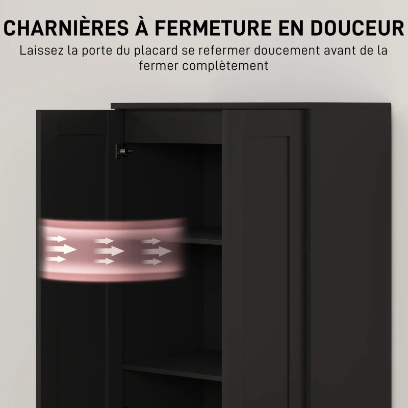 HOMCOM Armoire 2 portes meuble de rangement avec 5 étagères, style contemporain, 60L x 36,5l x 175H noir