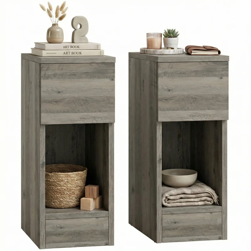 HOMCOM Set of Two Modern Storage Bedside Tables - Grey