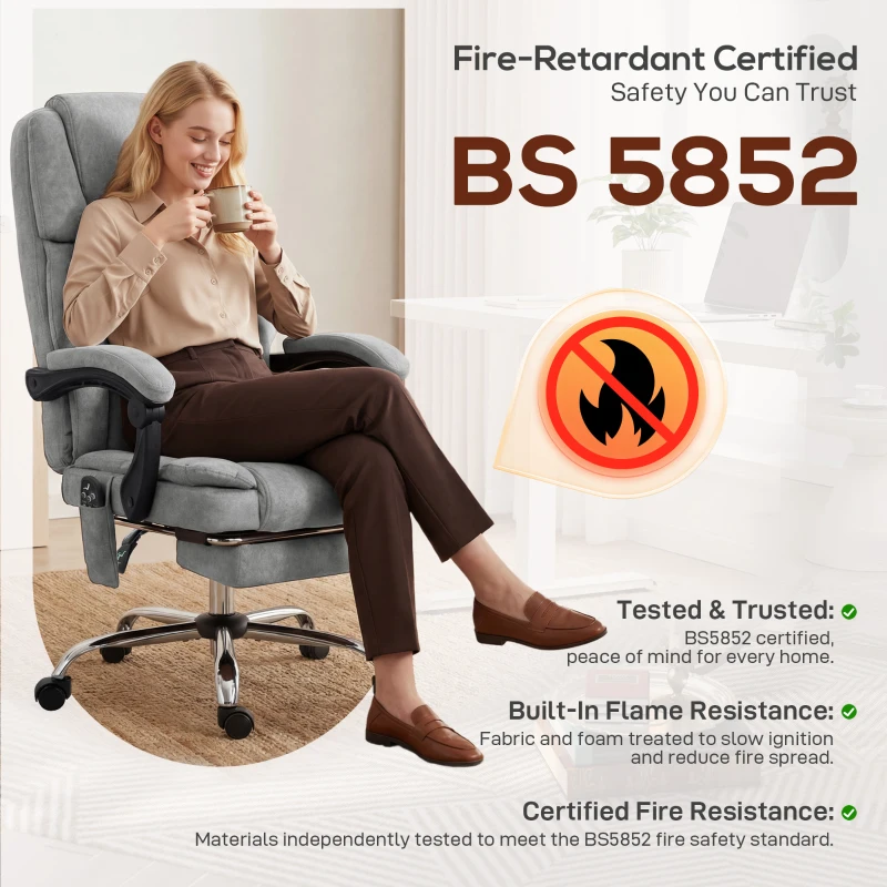 HOMCOM Office Chair with 6-Point Vibration Massage and Heat, Executive Computer Desk Chair with High Back, Reclining, Grey