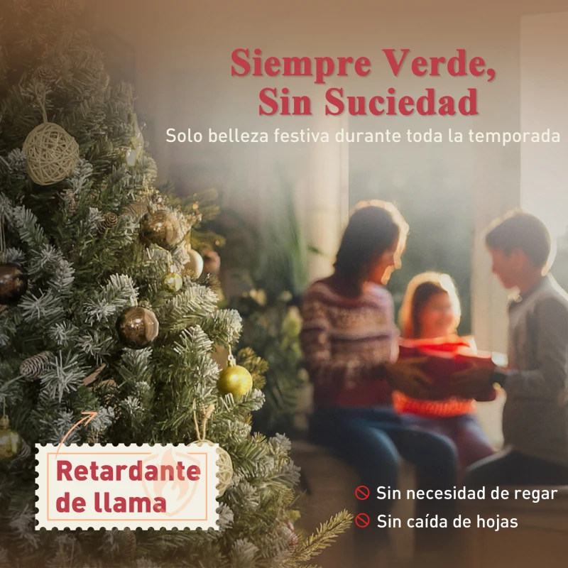 HOMCOM Árbol de Navidad Artificial 150 cm con 581 Ramas con Nieve 44 Piñas y Soporte Metálico Plegable Fácil Montaje Verde