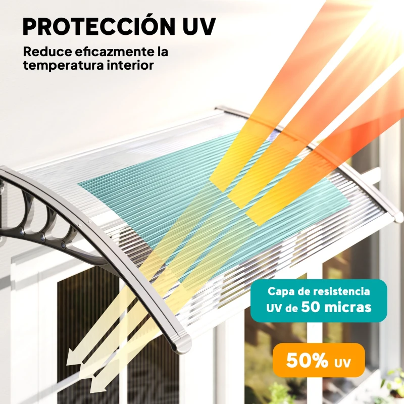 Outsunny Marquesina para Puertas y Ventanas 100x75 cm con Paneles de Policarbonato Barra de Aluminio Transparente